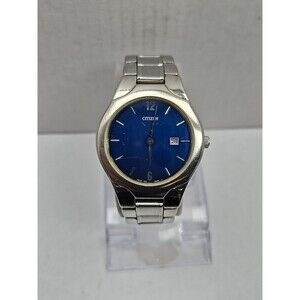 Citizen O.F. Action 2000 Quartz Watch Blue Dial Date Silver Tone New Battery SM